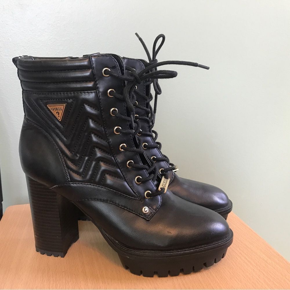 GUESS Manners Platform Heel Lace-Up Boots (9) - Picture 7 of 13